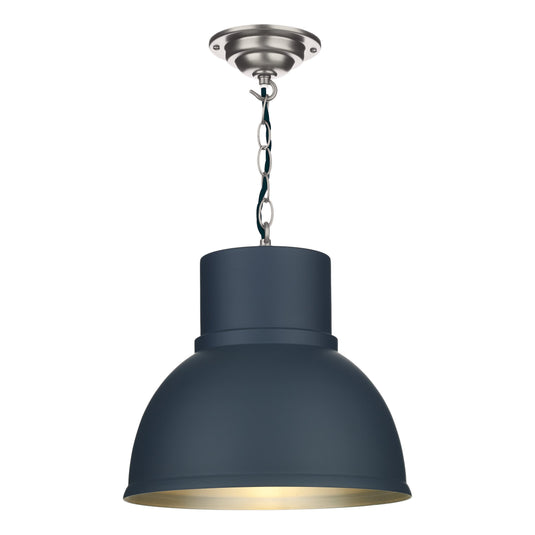 David Hunt Lighting SHO0123C SHOREDITCH Single small pendant Smoke blue / brushed chrome inner DHL