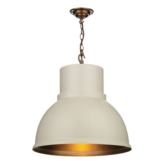 David Hunt Lighting SHO8612AB SHOREDITCH Single large pendant Cotswold cream with antique brass inner DHL