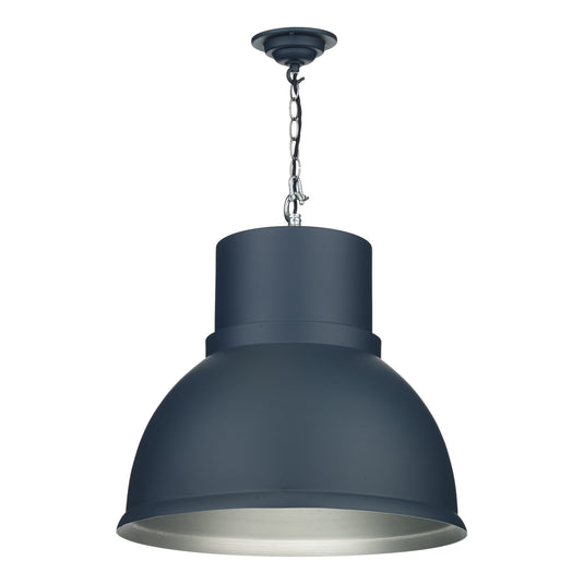 David Hunt Lighting SHO8623C SHOREDITCH Single large pendant Smoke blue / brushed chrome inner DHL
