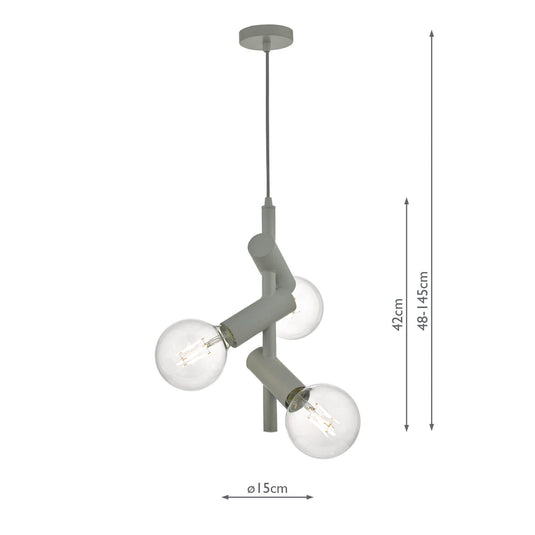 Dar Lighting SIO0339 Sion 3lt Pendant Grey - 35403