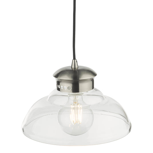 Dar Lighting SIR0161 Siren 1 Light Single Pendant Antique Chrome Clear Glass - 37187