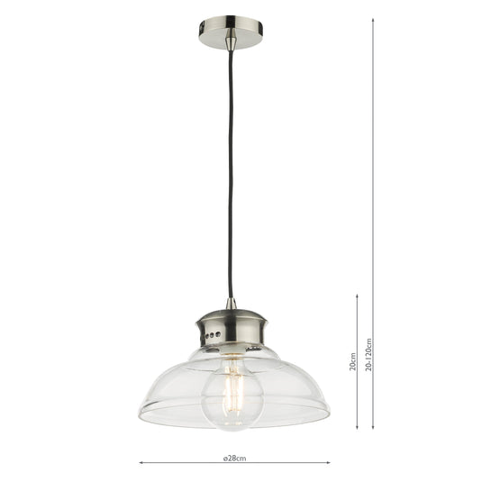 Dar Lighting SIR0161 Siren 1 Light Single Pendant Antique Chrome Clear Glass - 37187