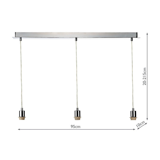 Dar Lighting SP365 3 Light Polished Chrome E27 Suspension With Clear Cable - 35412