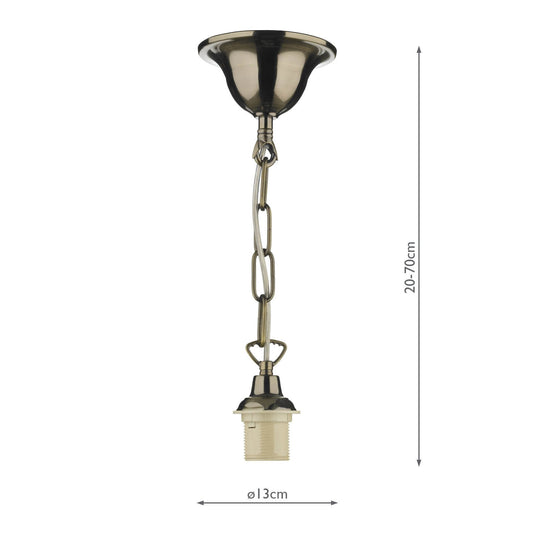 Dar Lighting SP6575 1 E27 Light Single Suspension complete with 50cm Chain Antique Brass - 22272