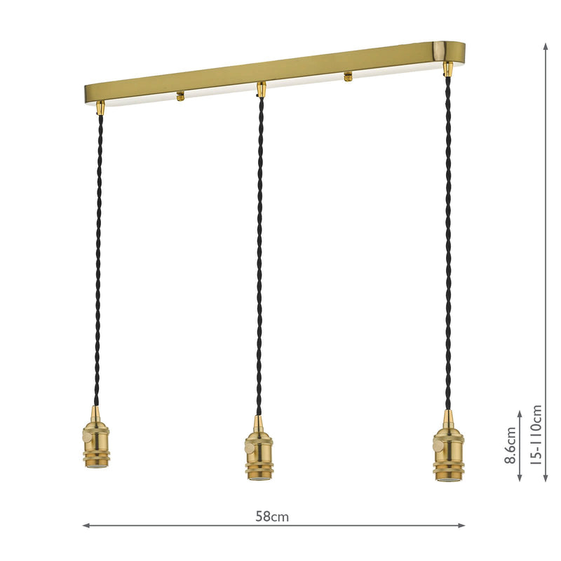 Load image into Gallery viewer, Dar Lighting SPB3640 Accessory 3 Light Bar Suspension Brass With Black Cable - 35417
