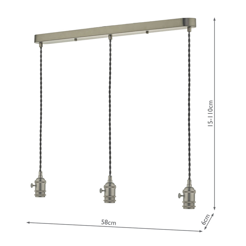 Load image into Gallery viewer, Dar Lighting SPB3661 Accessory 3 Light Bar Suspension Antique Chrome With Grey Cable - 35418
