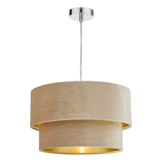 Dar Lighting SUV8601 Suvan Easy Fit Tired Velvet Shade Taupe With Gold Lining - 37188