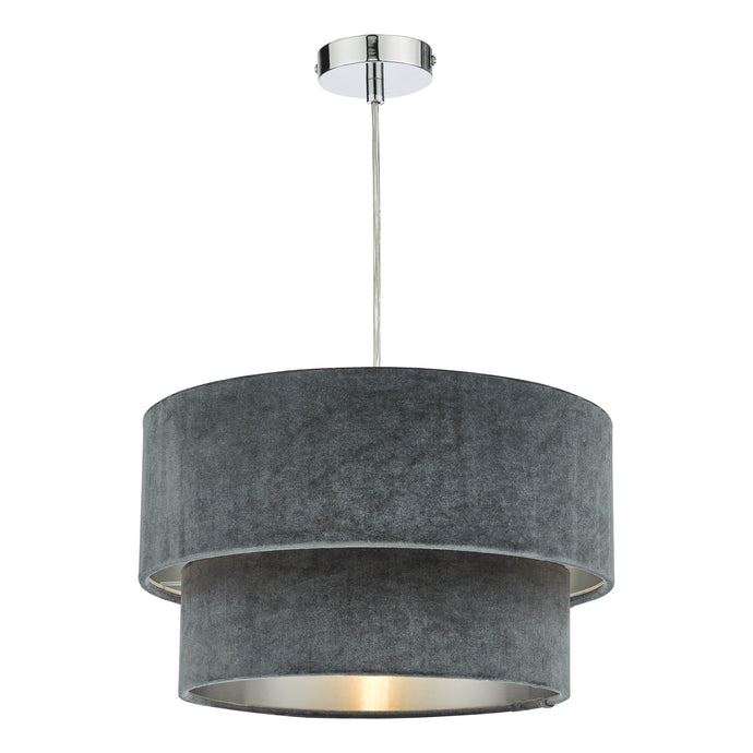 Dar Lighting SUV8661 Suvan Easy Fit Tired Velvet Shade Dark Grey With Silver Lining - 37190