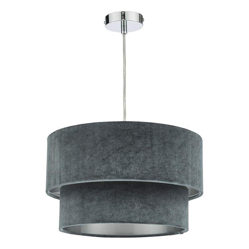 Load image into Gallery viewer, Dar Lighting SUV8661 Suvan Easy Fit Tired Velvet Shade Dark Grey With Silver Lining - 37190
