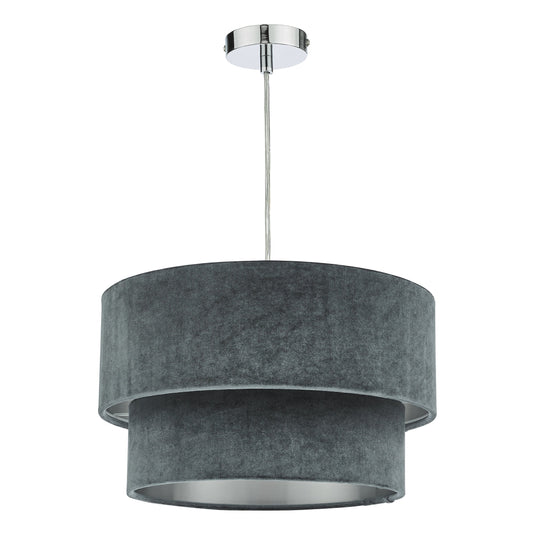 Dar Lighting SUV8661 Suvan Easy Fit Tired Velvet Shade Dark Grey With Silver Lining - 37190