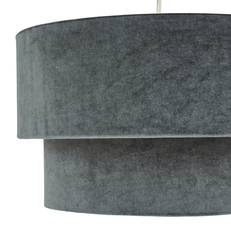 Load image into Gallery viewer, Dar Lighting SUV8661 Suvan Easy Fit Tired Velvet Shade Dark Grey With Silver Lining - 37190
