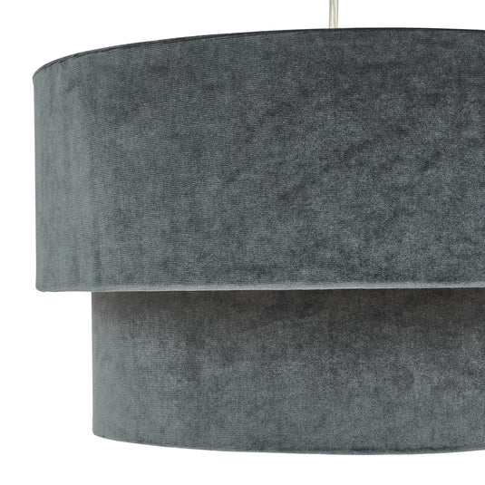 Dar Lighting SUV8661 Suvan Easy Fit Tired Velvet Shade Dark Grey With Silver Lining - 37190