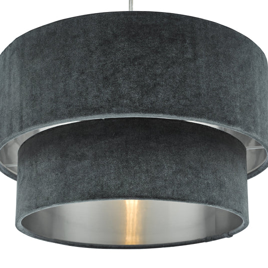 Dar Lighting SUV8661 Suvan Easy Fit Tired Velvet Shade Dark Grey With Silver Lining - 37190