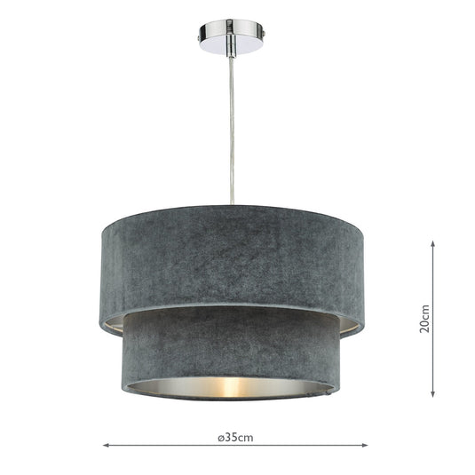 Dar Lighting SUV8661 Suvan Easy Fit Tired Velvet Shade Dark Grey With Silver Lining - 37190