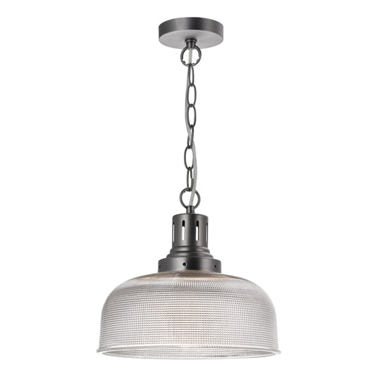 Dar Lighting TAC0161 Tack 1 Light Pendant Antique Chrome Textured glass - 21172