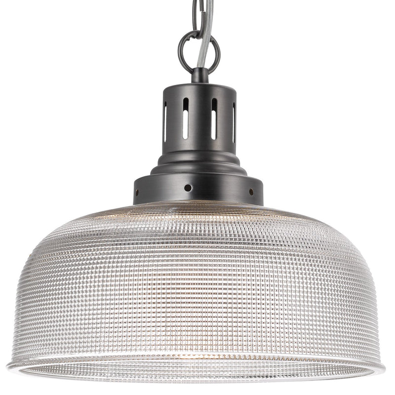 Load image into Gallery viewer, Dar Lighting TAC0161 Tack 1 Light Pendant Antique Chrome Textured glass - 21172
