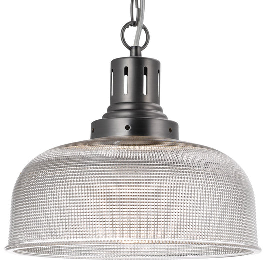 Dar Lighting TAC0161 Tack 1 Light Pendant Antique Chrome Textured glass - 21172