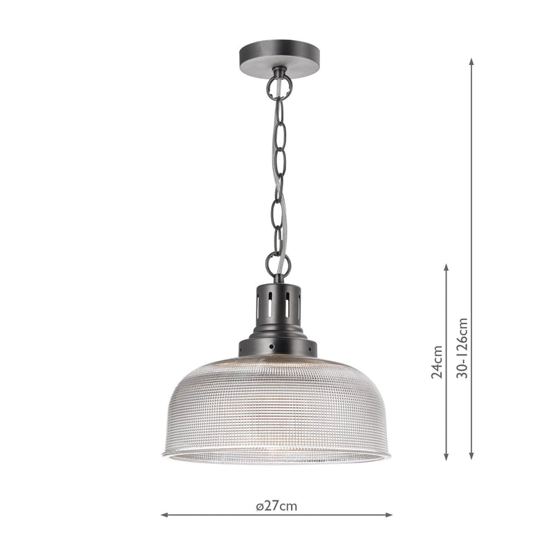 Load image into Gallery viewer, Dar Lighting TAC0161 Tack 1 Light Pendant Antique Chrome Textured glass - 21172
