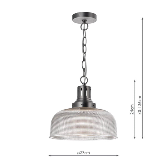 Dar Lighting TAC0161 Tack 1 Light Pendant Antique Chrome Textured glass - 21172