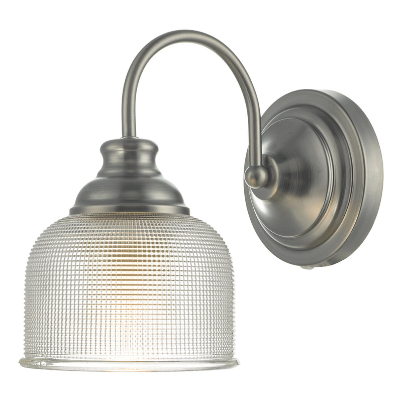 Load image into Gallery viewer, Dar Lighting TAC0761 Tack Wall Light Antique Chrome &amp; Textured Glass - 26420
