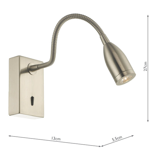 Dar Lighting TAD0746 Tadley Wall Light Satin Nickel LED - 35434