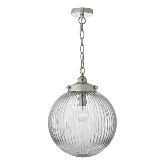 Dar Lighting TAM0138 Tamara 1lt Pendant Satin Nickel & Ribbed Glass - 22634
