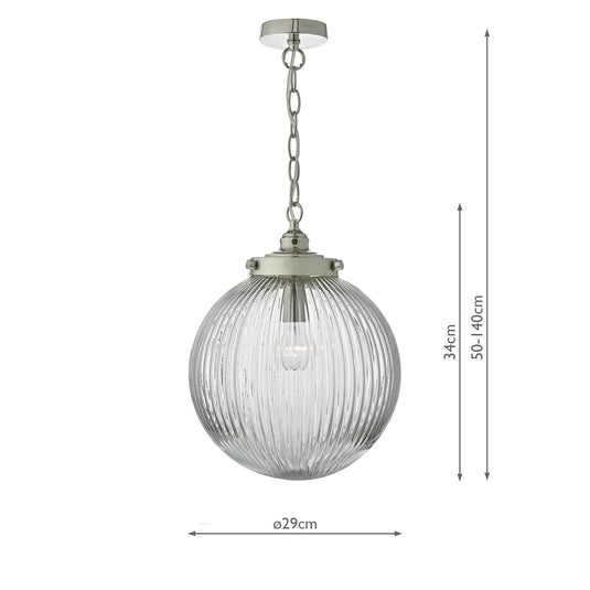 Dar Lighting TAM0138 Tamara 1lt Pendant Satin Nickel & Ribbed Glass - 22634