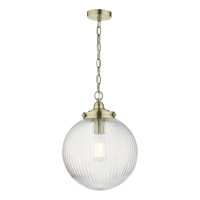 Dar Lighting TAM0175 Tamara 1 Light Single Pendant Antique Brass Ribbed Glass - 35437