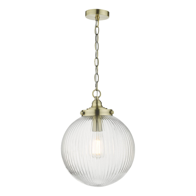 Load image into Gallery viewer, Dar Lighting TAM0175 Tamara 1 Light Single Pendant Antique Brass Ribbed Glass - 35437
