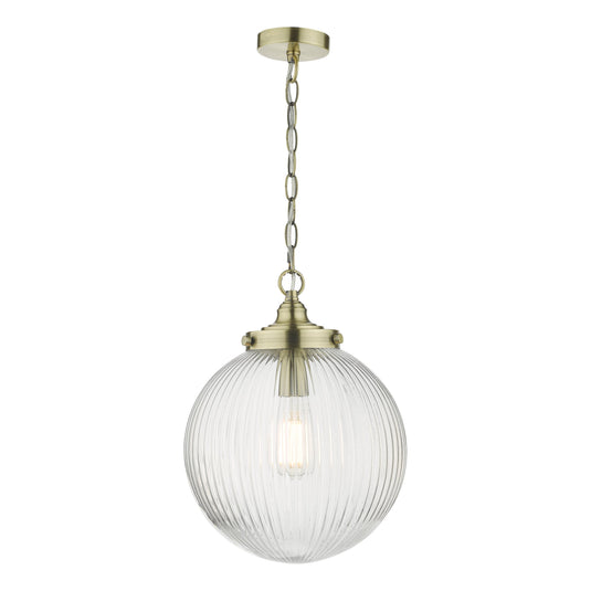 Dar Lighting TAM0175 Tamara 1 Light Single Pendant Antique Brass Ribbed Glass - 35437