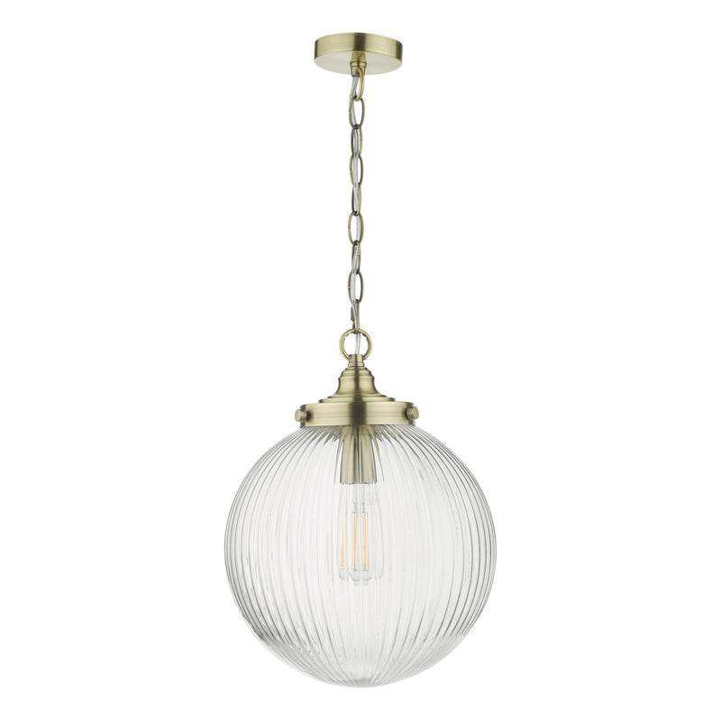 Load image into Gallery viewer, Dar Lighting TAM0175 Tamara 1 Light Single Pendant Antique Brass Ribbed Glass - 35437
