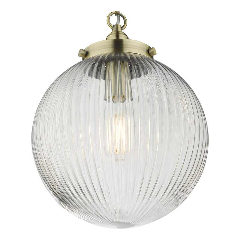 Load image into Gallery viewer, Dar Lighting TAM0175 Tamara 1 Light Single Pendant Antique Brass Ribbed Glass - 35437
