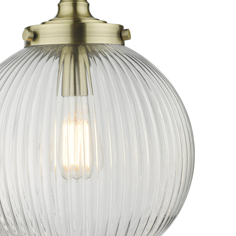 Load image into Gallery viewer, Dar Lighting TAM0175 Tamara 1 Light Single Pendant Antique Brass Ribbed Glass - 35437
