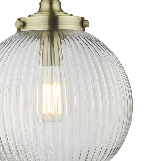 Dar Lighting TAM0175 Tamara 1 Light Single Pendant Antique Brass Ribbed Glass - 35437