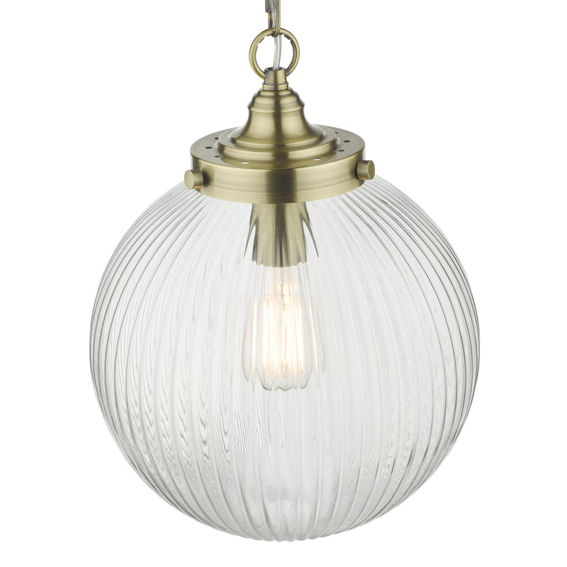 Load image into Gallery viewer, Dar Lighting TAM0175 Tamara 1 Light Single Pendant Antique Brass Ribbed Glass - 35437
