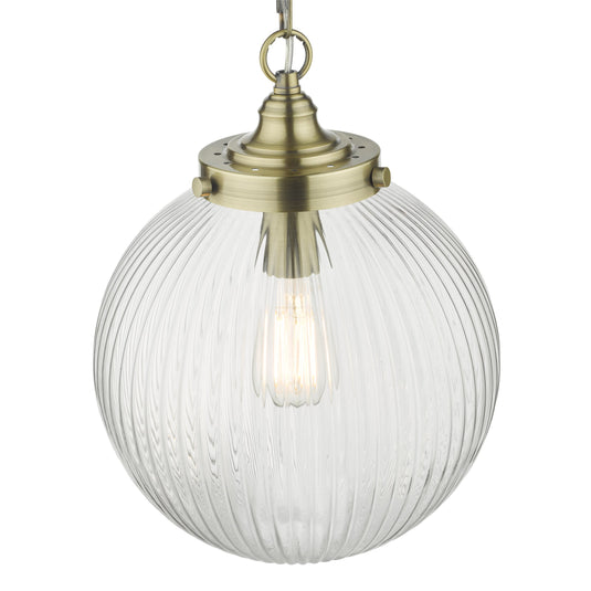 Dar Lighting TAM0175 Tamara 1 Light Single Pendant Antique Brass Ribbed Glass - 35437