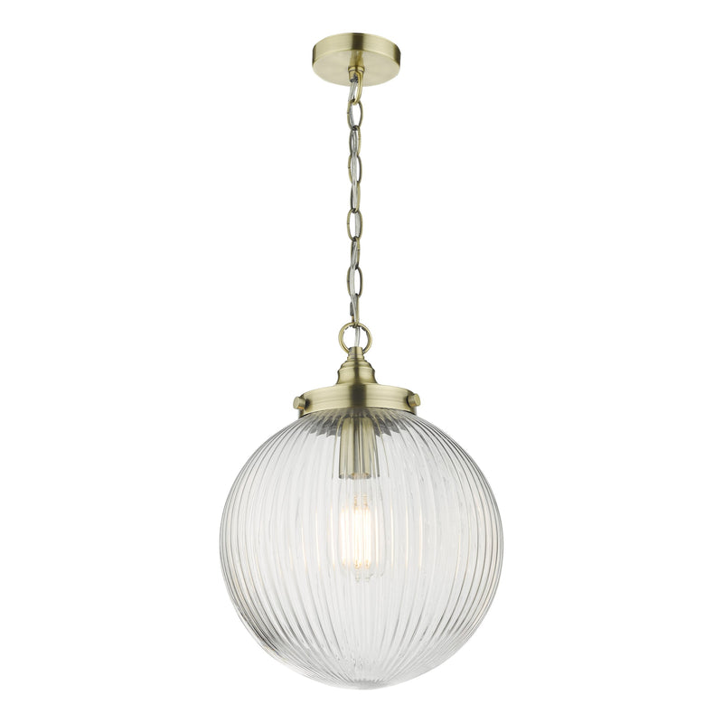 Load image into Gallery viewer, Dar Lighting TAM0175 Tamara 1 Light Single Pendant Antique Brass Ribbed Glass - 35437
