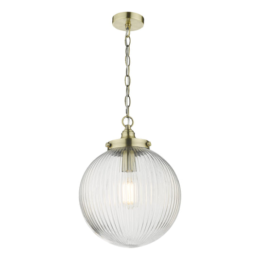 Dar Lighting TAM0175 Tamara 1 Light Single Pendant Antique Brass Ribbed Glass - 35437