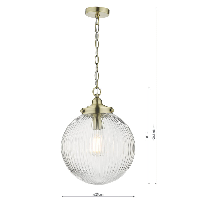 Load image into Gallery viewer, Dar Lighting TAM0175 Tamara 1 Light Single Pendant Antique Brass Ribbed Glass - 35437
