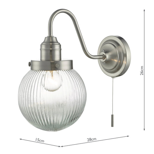 Dar Lighting TAM0738 Tamara Wall Light Satin Nickel & Ribbed Glass - 35438