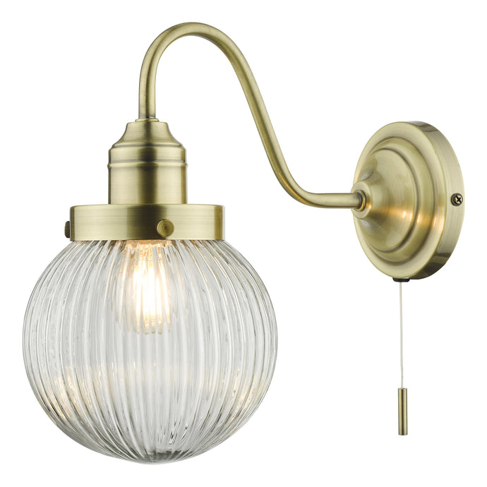 Dar Lighting TAM0775 Tamara Single Wall Light Antique Brass Ribbed Glass - 35439