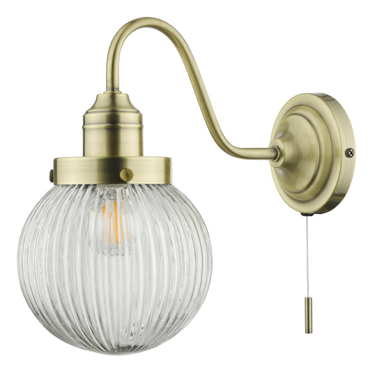 Dar Lighting TAM0775 Tamara Single Wall Light Antique Brass Ribbed Glass - 35439