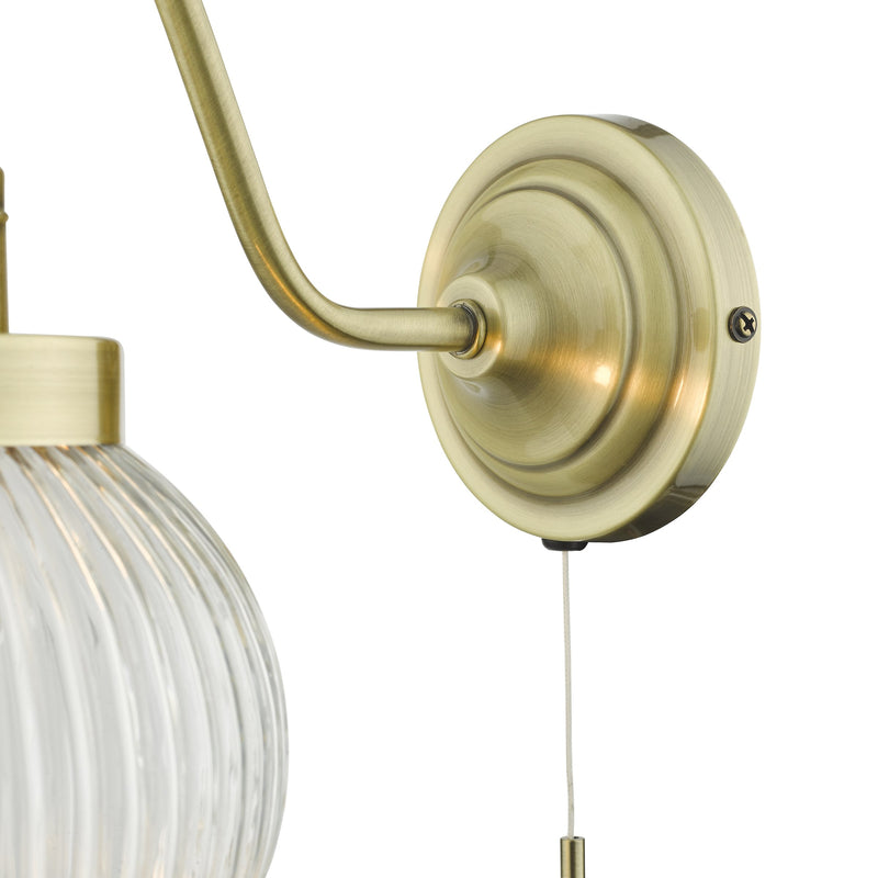 Load image into Gallery viewer, Dar Lighting TAM0775 Tamara Single Wall Light Antique Brass Ribbed Glass - 35439
