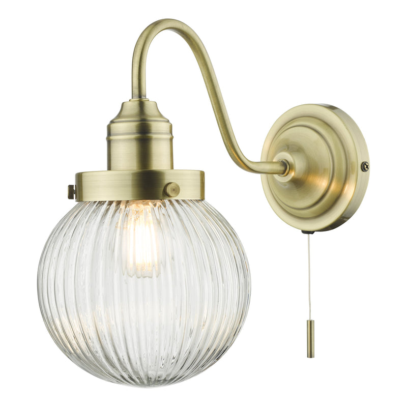 Load image into Gallery viewer, Dar Lighting TAM0775 Tamara Single Wall Light Antique Brass Ribbed Glass - 35439
