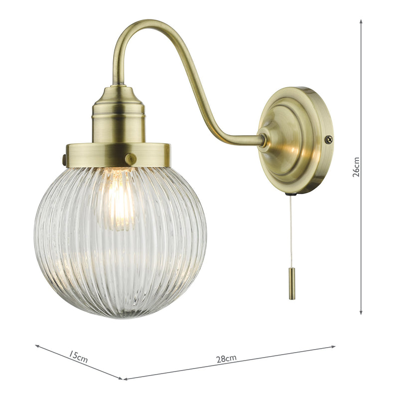 Load image into Gallery viewer, Dar Lighting TAM0775 Tamara Single Wall Light Antique Brass Ribbed Glass - 35439

