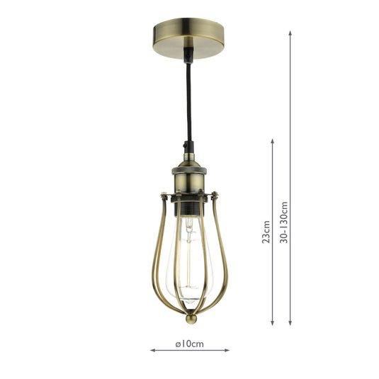 Dar Lighting TAU0175 Taurus 1 Light Pendant Cage Antique Brass - 20834