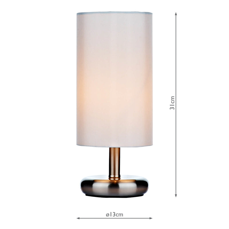 Load image into Gallery viewer, Dar Lighting TIC4133 Tico Touch Table Lamp Satin Chrome With Shade - 21215
