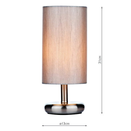 Dar Lighting TIC4139 Tico Touch Table Lamp Satin Chrome With Shade - 21216