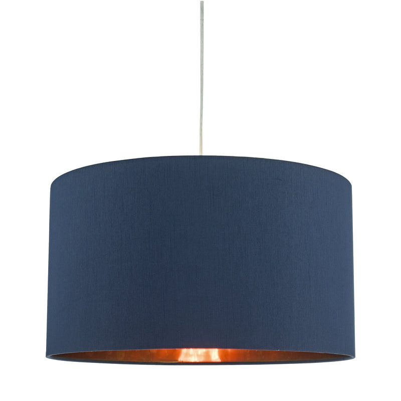 Load image into Gallery viewer, Dar Lighting TIM6523 Timon Faux Silk Easy Fit Drum Pendant Shade Navy Blue/Copper 40cm - 35447
