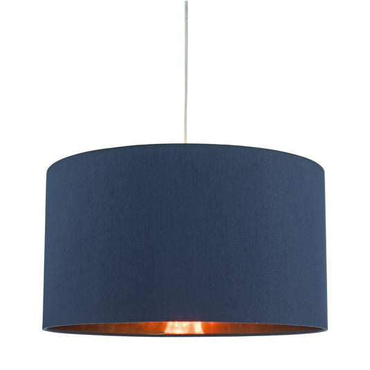 Dar Lighting TIM6523 Timon Faux Silk Easy Fit Drum Pendant Shade Navy Blue/Copper 40cm - 35447